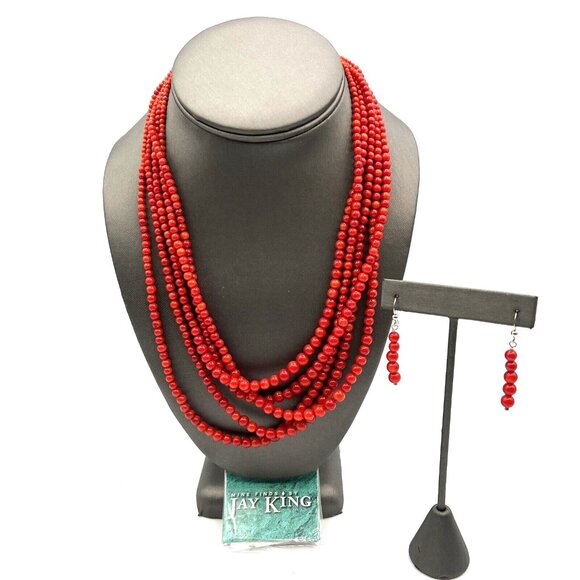 Jay King DTR Sterling CORAL Torsade Graduated Bead Necklace and Earrings Set - Picture 1 of 8